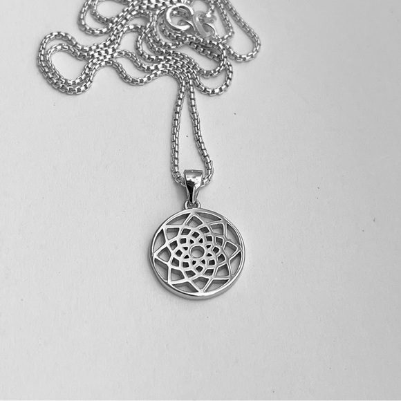 Sterling Silver Mandala Necklace, Boho Necklace, Silver Chain, Flower Necklace - Picture 8 of 15